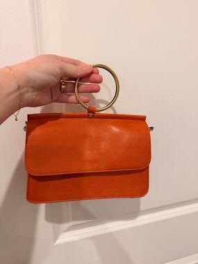 Joy Susan | Orange Vegan Leather Ring-Handle Crossbody Bag